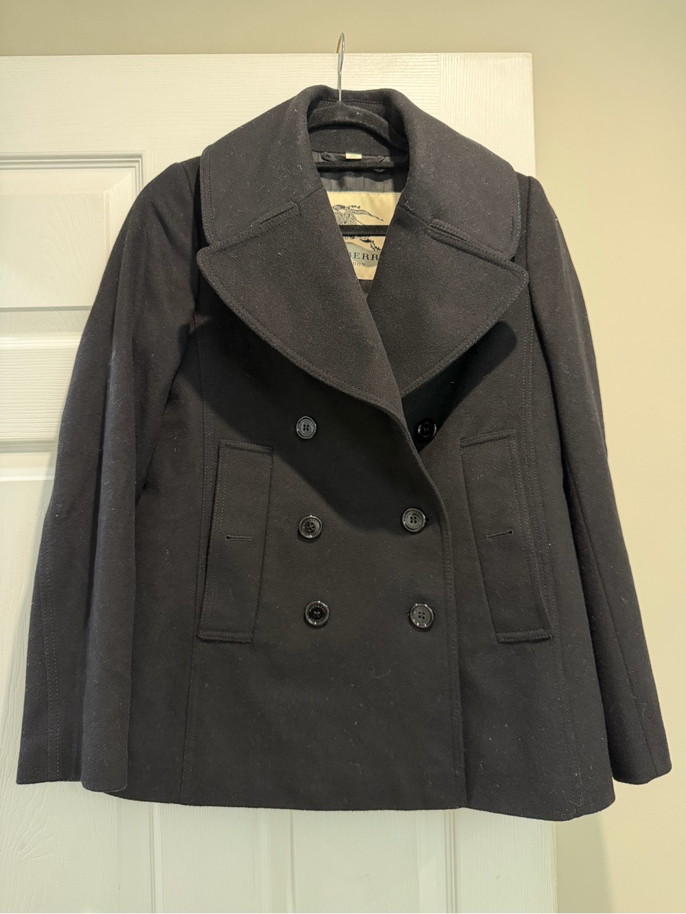 Burberry Black Double-Breasted Wool Peacoat